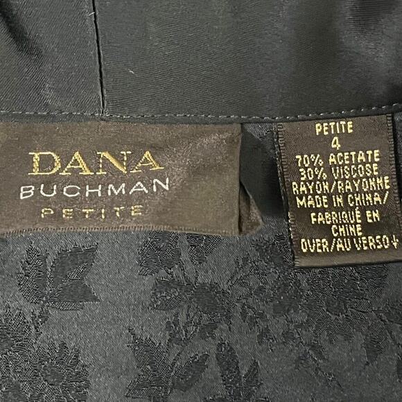 Dana Buchman Petite Black Satin Vintage Whimsigoth Cuffed Blazer Jacket 4P - Picture 16 of 16